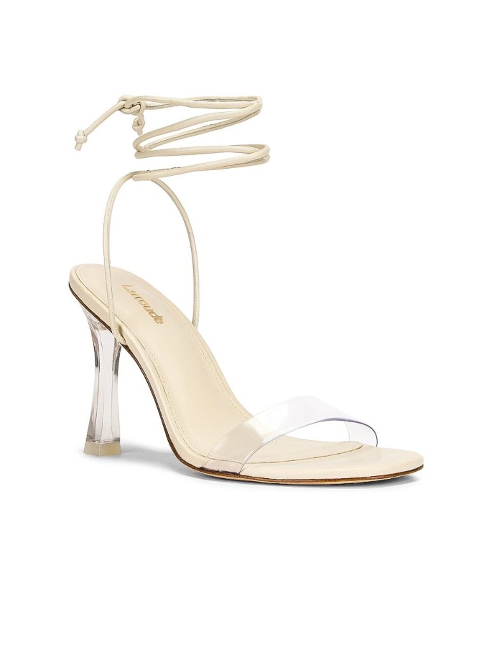 NEW Larroude Gloria nude canvas clear heels 7.5 $315